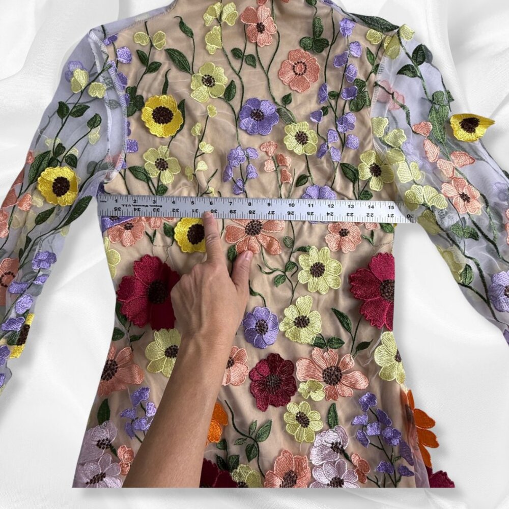 Inspired by Taylor Swift's Floral Appliqué Grammy Dress! Boho Mini Fairycore SM - Picture 13 of 16
